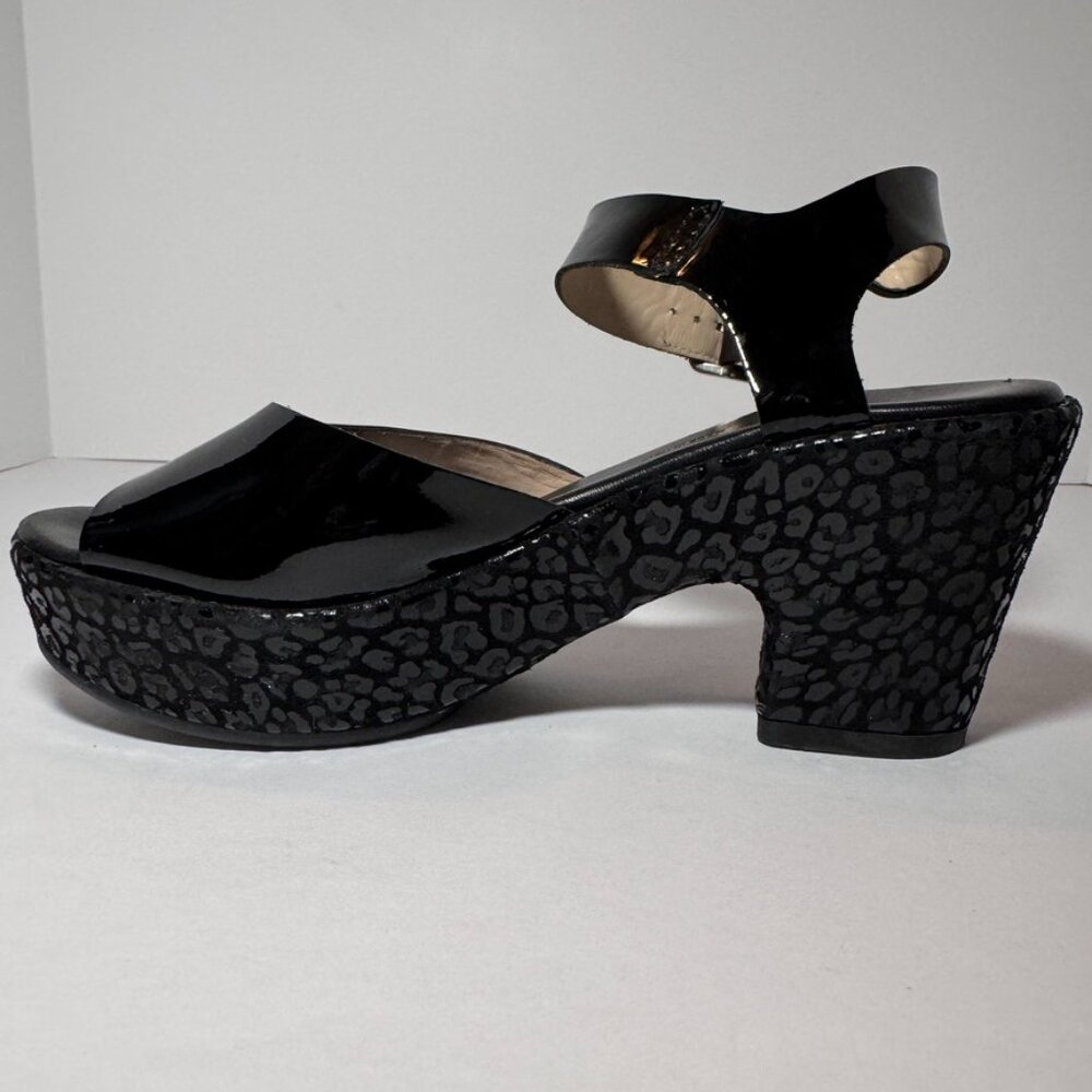 AGL Black Block Heel Patent Leather with Black Leopard Print, size US 6.5 - Picture 4 of 16